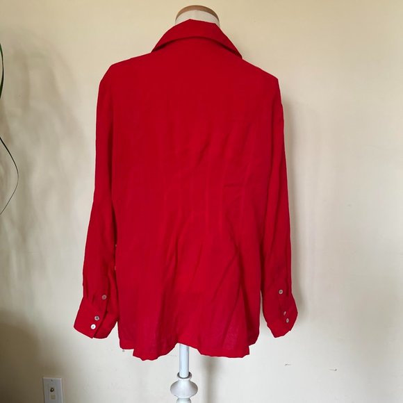 Fridaze Red Linen Button Front Pocketed Tunic Blouse L - Picture 2 of 13